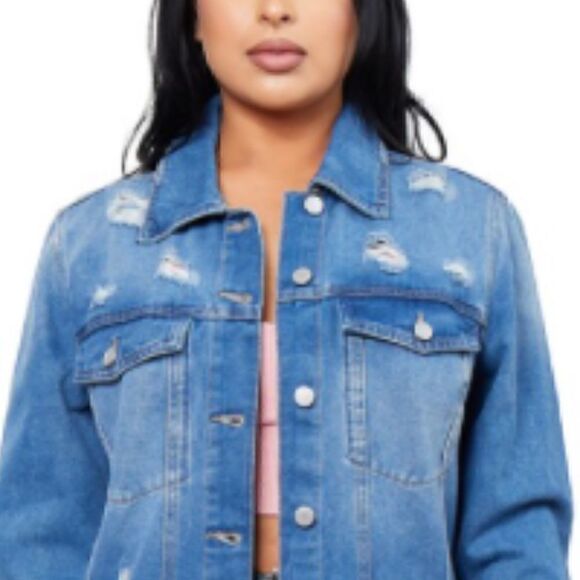 Blue Denim Full Length Distressed Maxi Long Jacket Shacket Boho Trendy Jean Coat - Picture 5 of 5